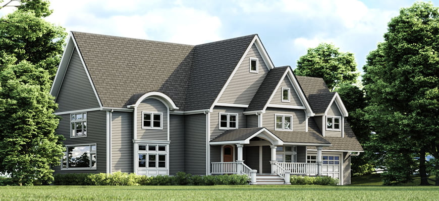 seamless-siding-header home exterior featuring light gray United States Seamless Steel siding and gray roofing in Fargo